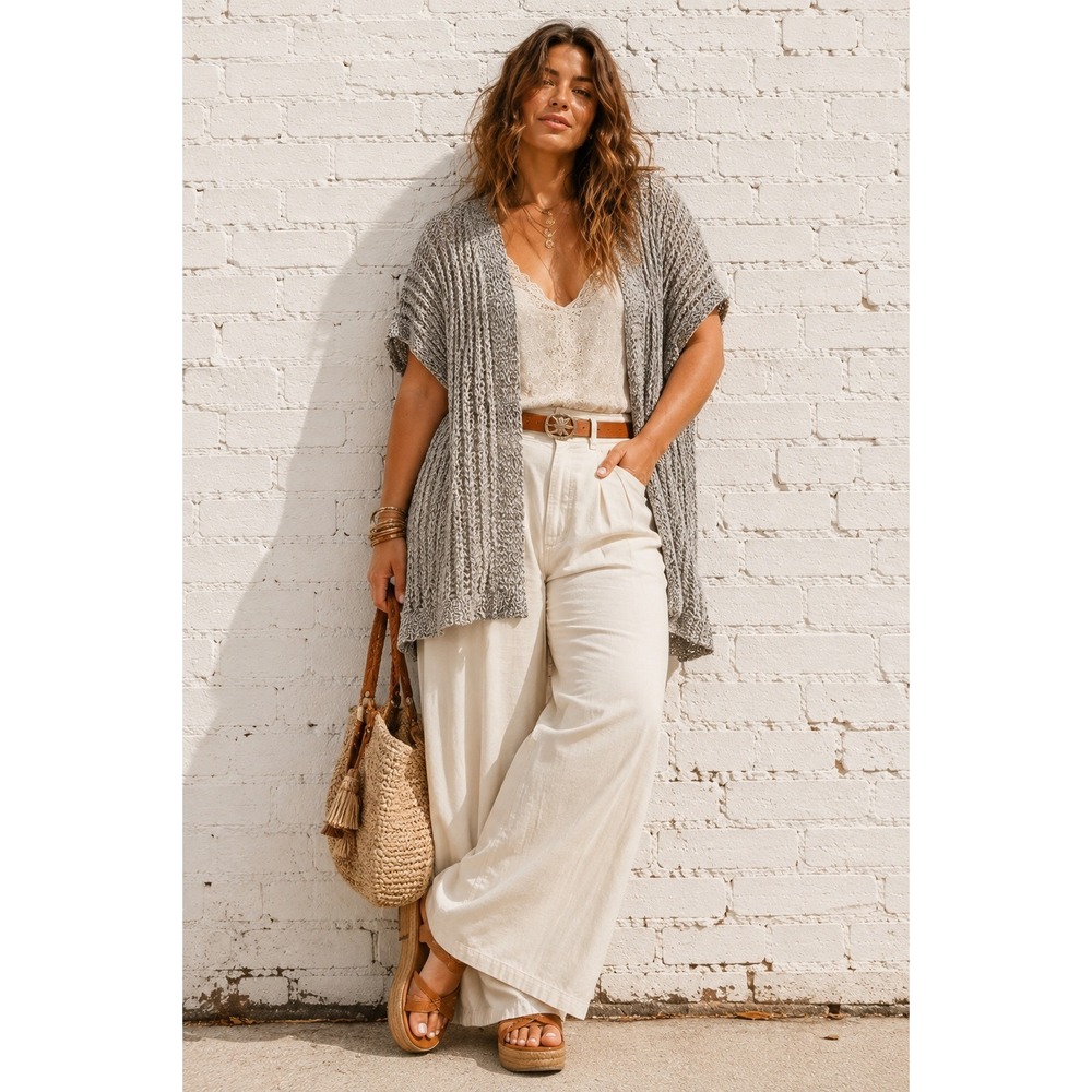 Lane Bryant Gray Cotton Open Knit Shrug Cardigan‎ Duster Coastal Boho Plus 18/20